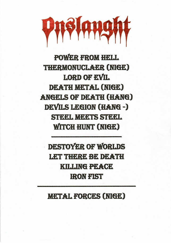 Setlist Onslaught PFH Tour 2025
