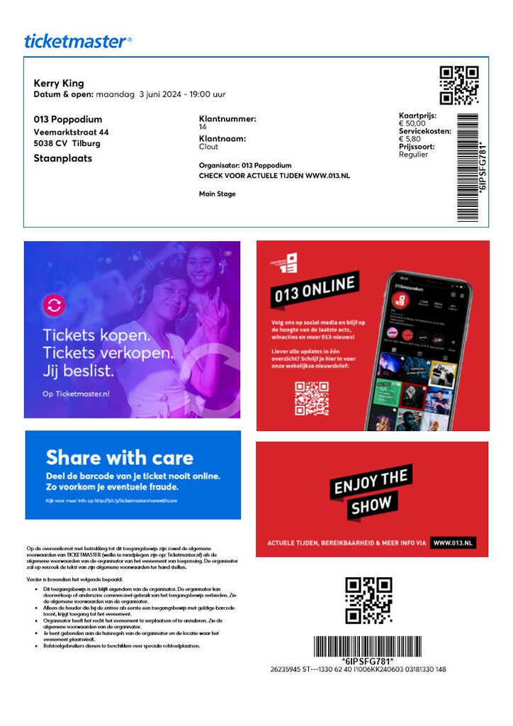 Kerry King @ 013 03-06-2024 Ticket